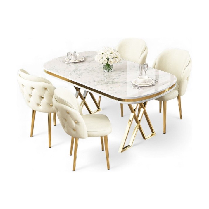 Комплект для столовой Hanah Home Zae White Marble Gold Cream