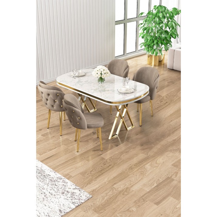 Комплект для столовой Hanah Home Zae White Marble Gold Cappuccino