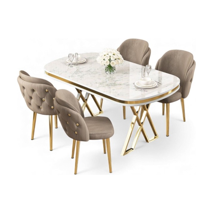Комплект для столовой Hanah Home Zae White Marble Gold Cappuccino