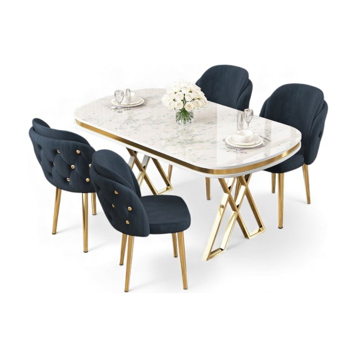 Set mobilă pentru bucătărie Hanah Home Zae White Marble Gold Anthracite