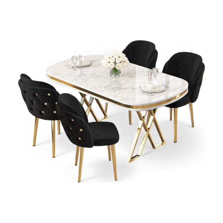 Комплект для столовой Hanah Home Zae White Marble Gold Black