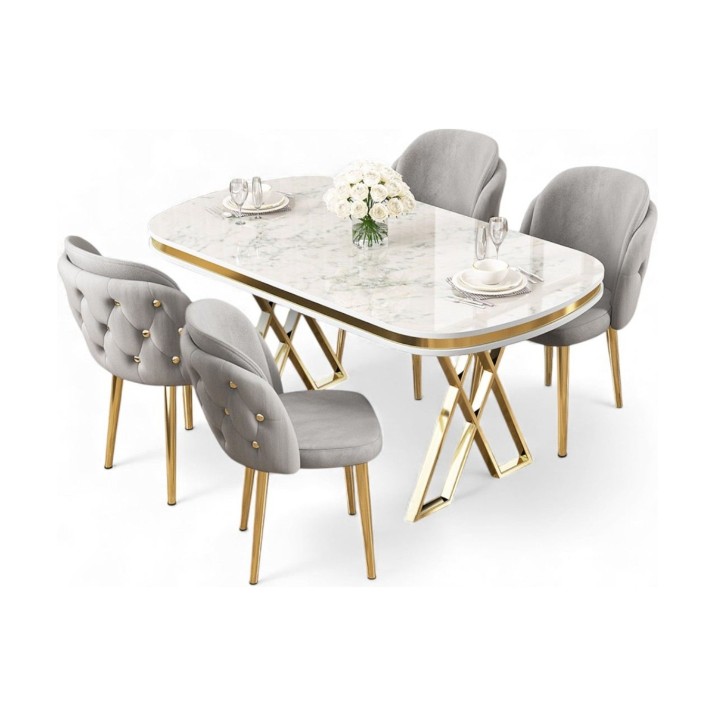 Комплект для столовой Hanah Home Zae White Marble Gold Grey