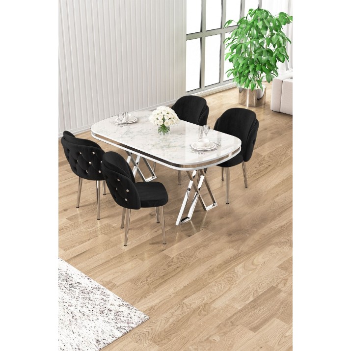 Set mobilă pentru bucătărie Hanah Home Zae White Marble Chrome Black