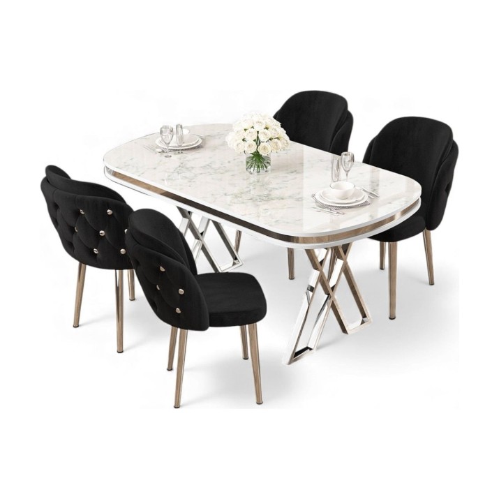 Set mobilă pentru bucătărie Hanah Home Zae White Marble Chrome Black