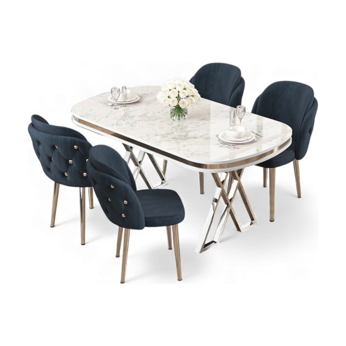 Set mobilă pentru bucătărie Hanah Home Zae White Marble Chrome Anthracite