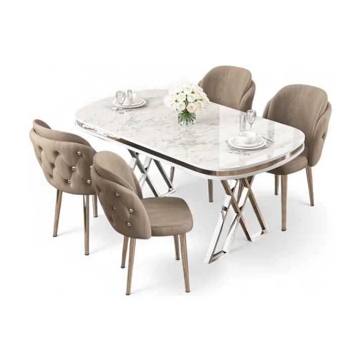 Set mobilă pentru bucătărie Hanah Home Zae White Marble Chrome Cappuccino