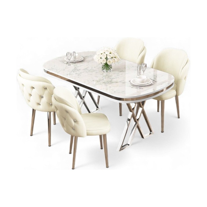 Комплект для столовой Hanah Home Zae White Marble Chrome Cream