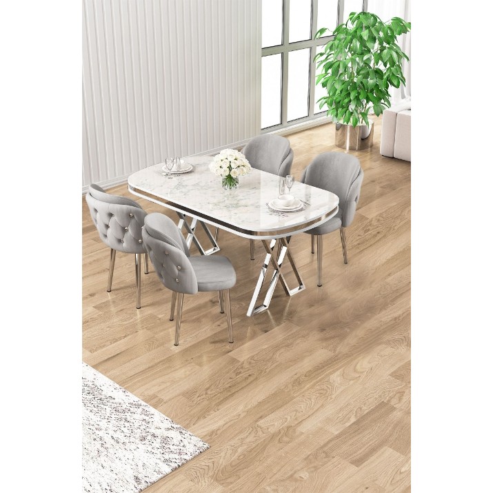 Комплект для столовой Hanah Home Zae White Marble Chrome Grey