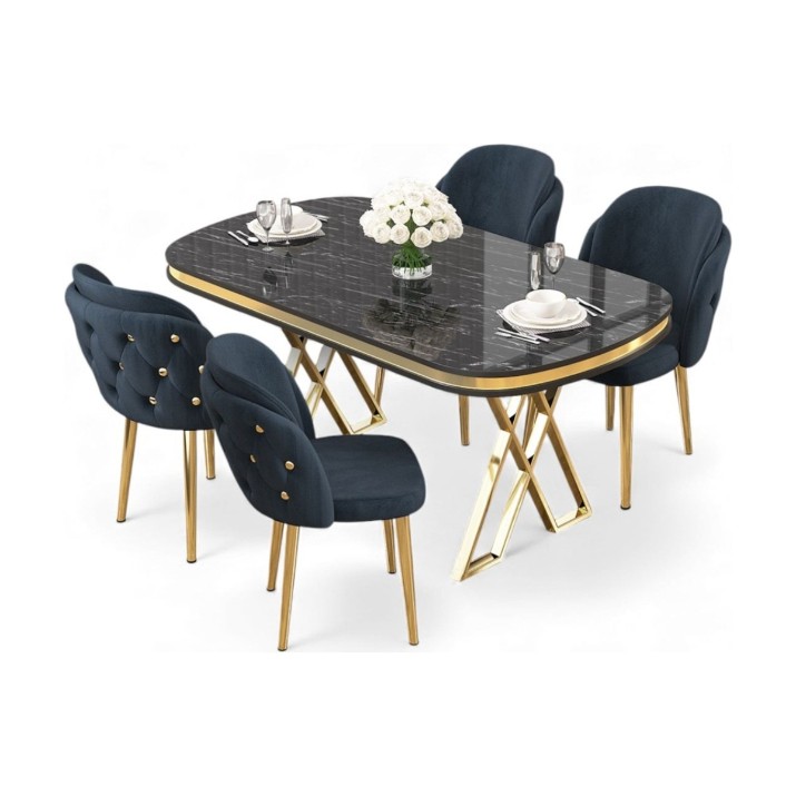 Set mobilă pentru bucătărie Hanah Home Zae Black Marble Gold Anthracite