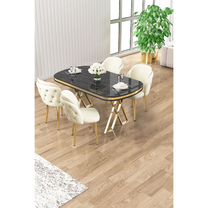 Комплект для столовой Hanah Home Zae Black Marble Gold Cream