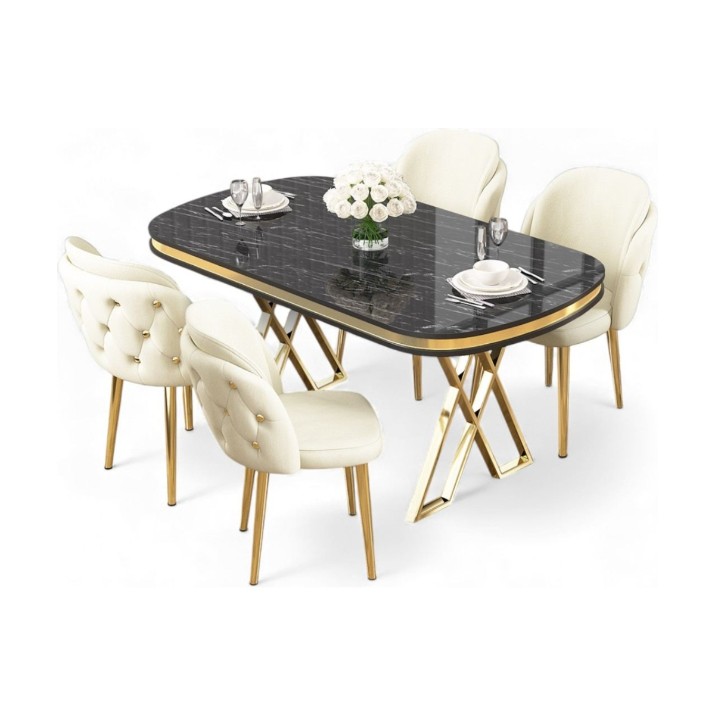 Комплект для столовой Hanah Home Zae Black Marble Gold Cream