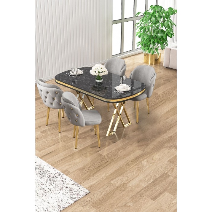 Комплект для столовой Hanah Home Zae Black Marble Gold Grey