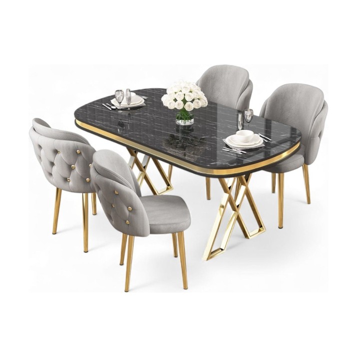 Комплект для столовой Hanah Home Zae Black Marble Gold Grey