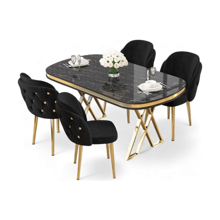 Комплект для столовой Hanah Home Zae Black Marble Gold Black