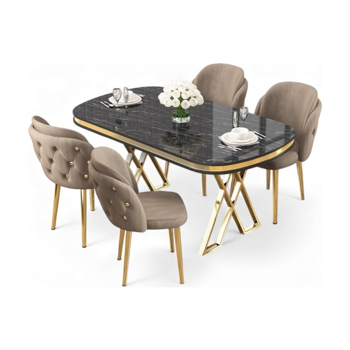 Set mobilă pentru bucătărie Hanah Home Zae Black Marble Gold Cappuccino