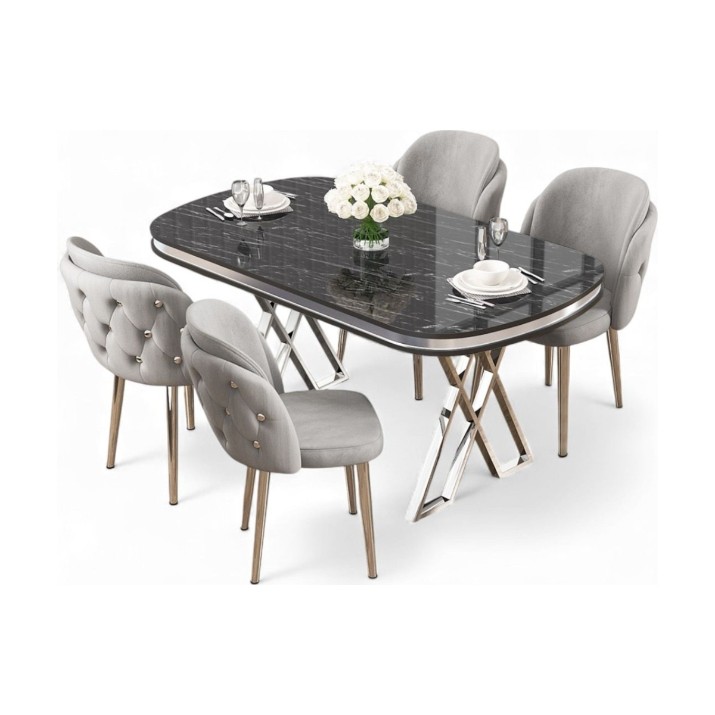 Комплект для столовой Hanah Home Zae Black Marble Chrome Grey