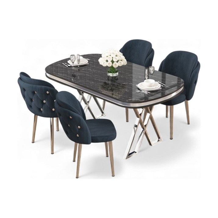 Set mobilă pentru bucătărie Hanah Home Zae Black Marble Chrome Anthracite