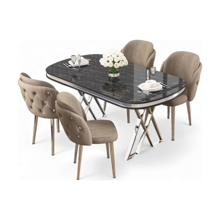 Set mobilă pentru bucătărie Hanah Home Zae Black Marble Chrome Cappuccino