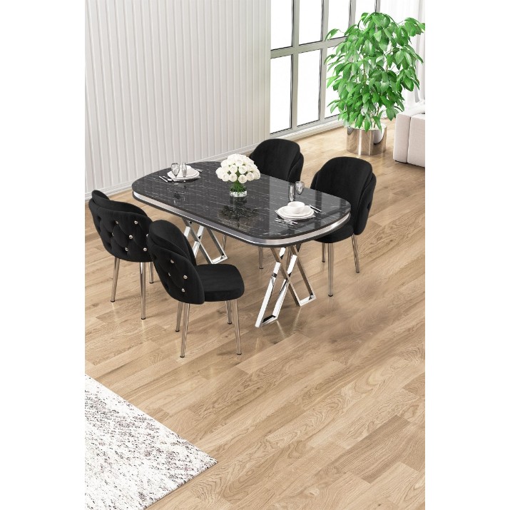 Set mobilă pentru bucătărie Hanah Home Zae Black Marble Chrome Black