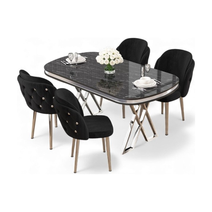 Set mobilă pentru bucătărie Hanah Home Zae Black Marble Chrome Black