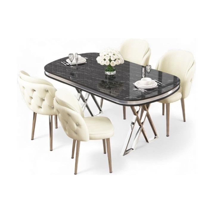 Комплект для столовой Hanah Home Zae Black Marble Chrome Cream