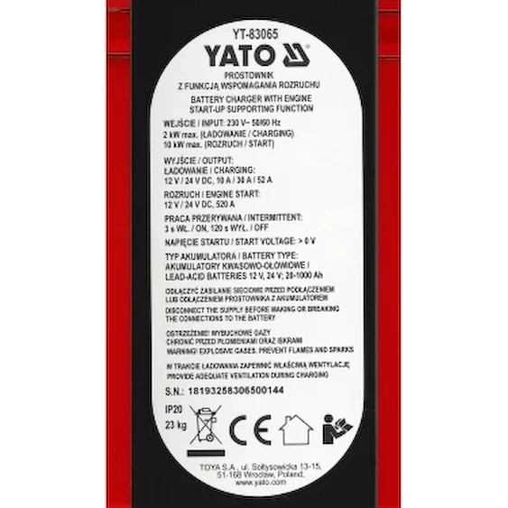 Пуско-зарядное устройство Yato YT-83065