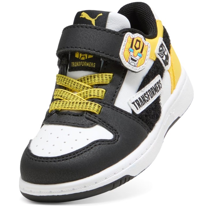 Ghete pentru copii Puma Rebound V6 Transformers Ac+ Puma White/Black/Bright Mango Yellow, s.22