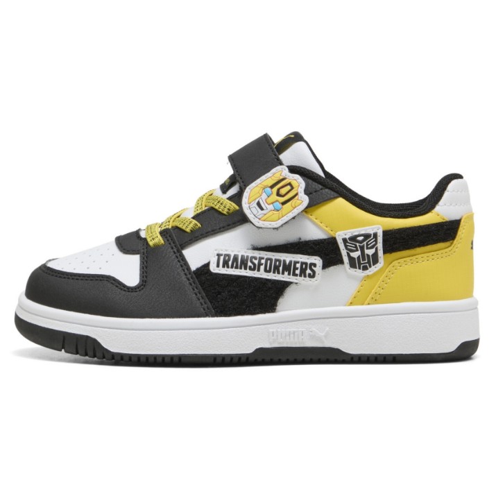 Ghete pentru copii Puma Rebound V6 Transformers Ac+ Puma White/Black/Bright Mango Yellow, s.27