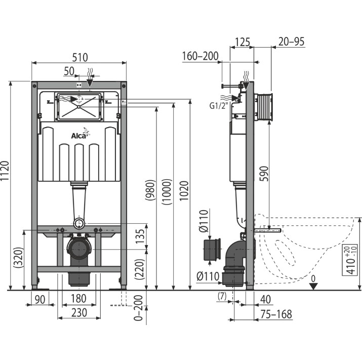 Rezervor WC îngropat cu cadru Alcaplast Sadromodul AM101/1120 (83416)
