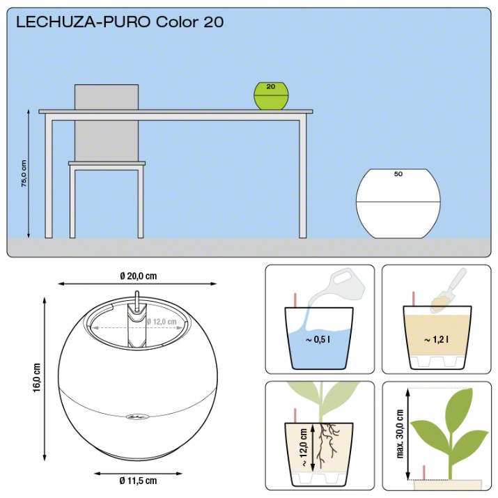 Цветочный горшок Lechuza Puro Color 20 Slate