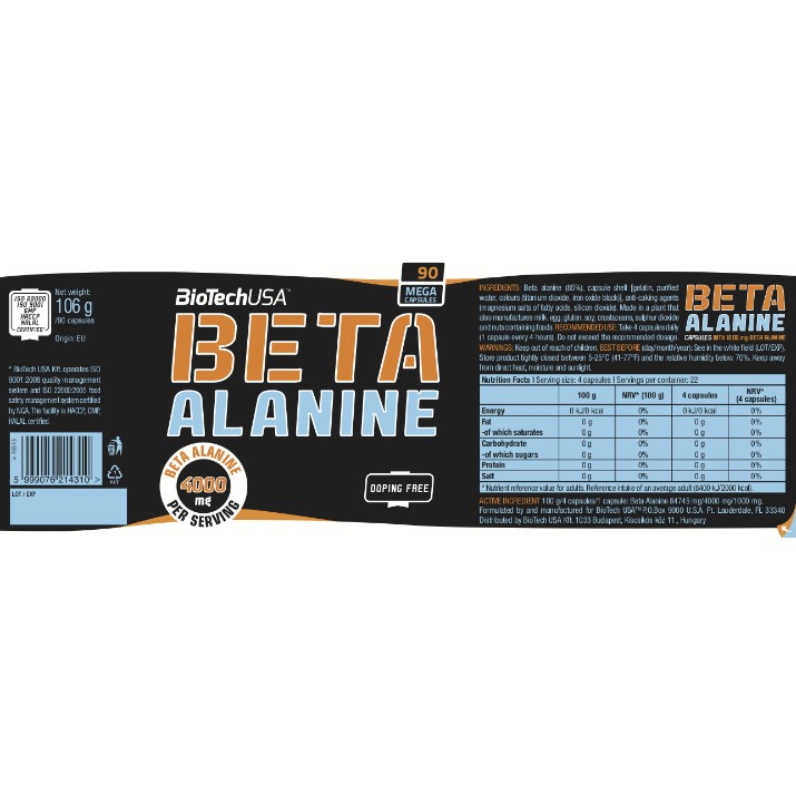 Аминокислоты Biotech Beta Alanine 90cap