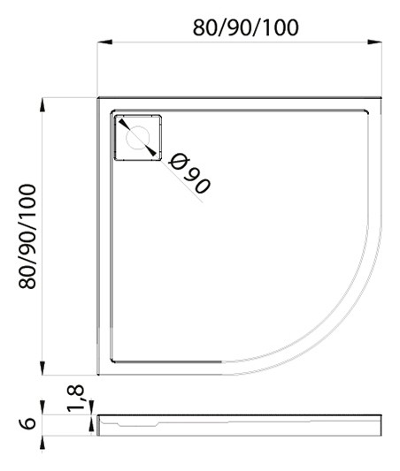 Душевой поддон New Trendy Lido B-0312 90x90x6 (04186)