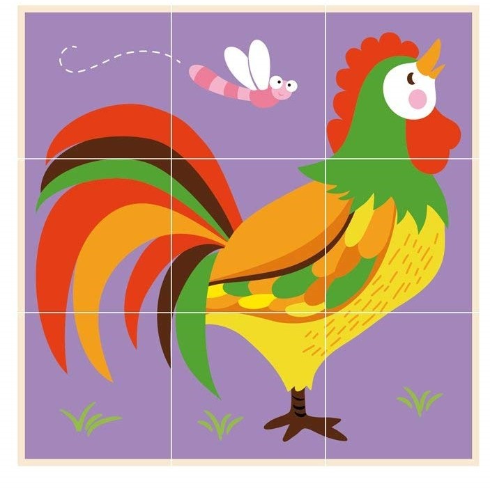 Кубики Viga 9pcs Stacking Cube Puzzle - Farm Animals (50833)