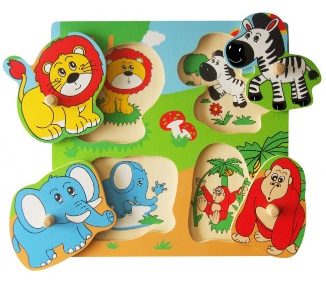 Пазл Viga 4 Wooden Flat Puzzle - Wild Animals (59563)