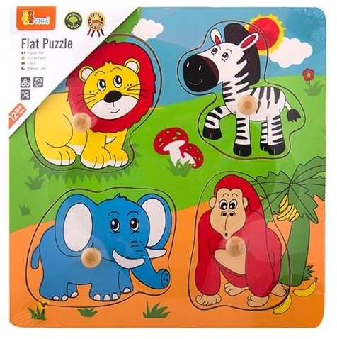 Пазл Viga 4 Wooden Flat Puzzle - Wild Animals (59563)
