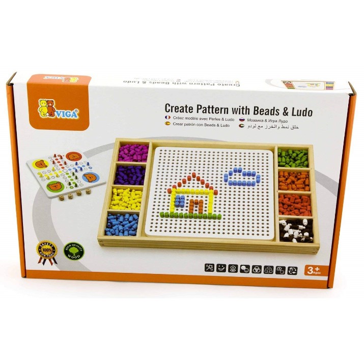 Joc educativ de masa Viga Create Pattern with Beads and Ludo (59990)