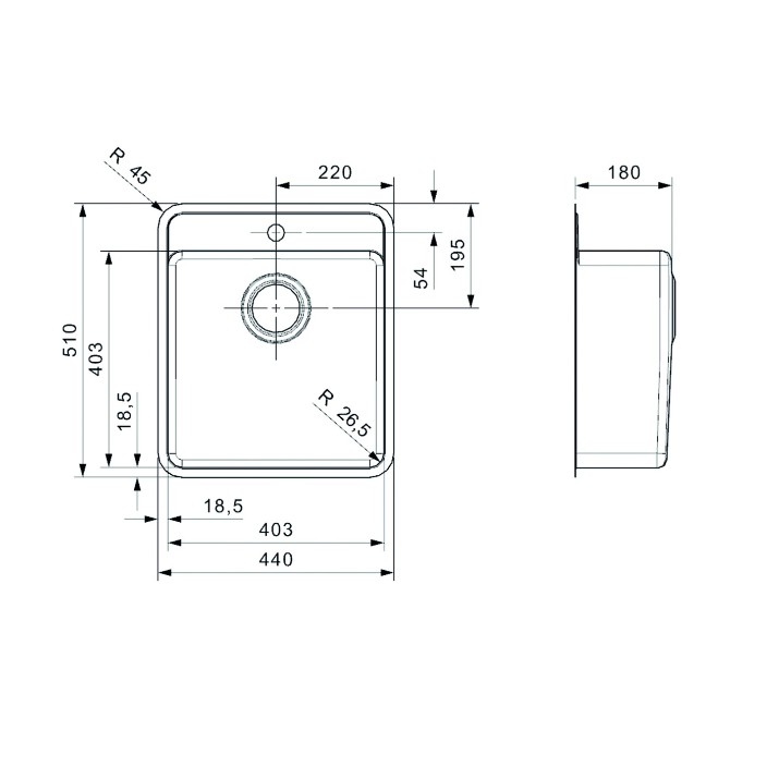 Кухонная мойка Reginox Ohio 40x40 Tapwing (L)