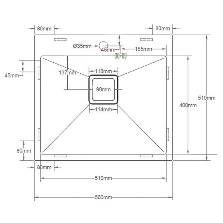 Chiuvetă de bucătărie Fabiano Quadro 56x51 SS Inox