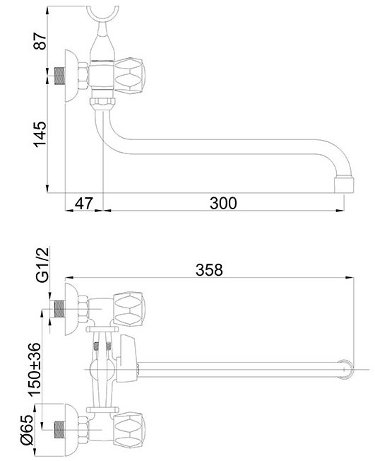 Смеситель для ванны Rubineta C-1 Cross K (C1SK06)