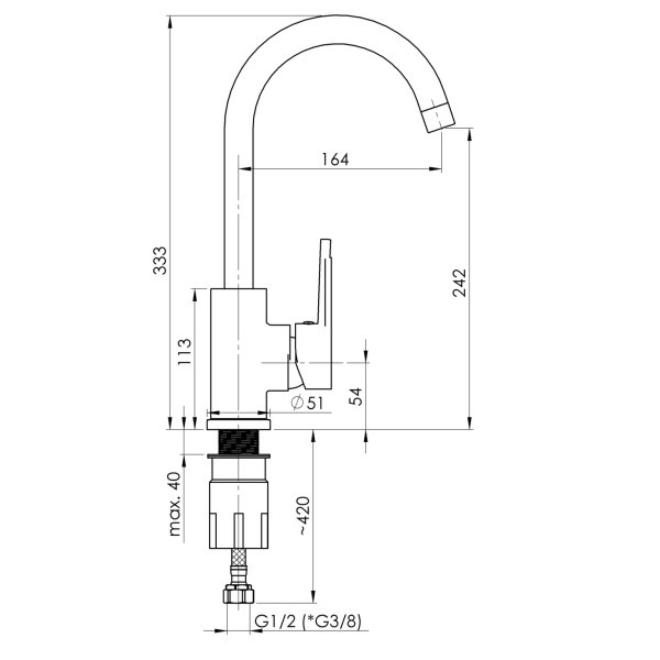 Смеситель для кухни Rubineta Axe-33 BK (AX30068)