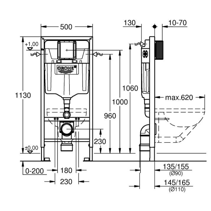 Rezervor WC îngropat cu cadru Grohe SL + Skate Cosmo Crom (38528001)