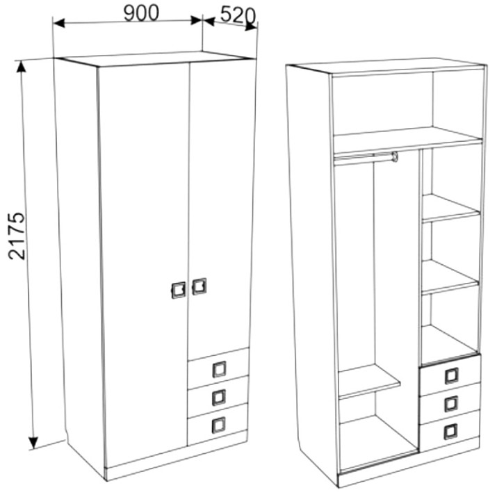 Детский шкаф Ambianta Amigo 2D 0.9m Gray