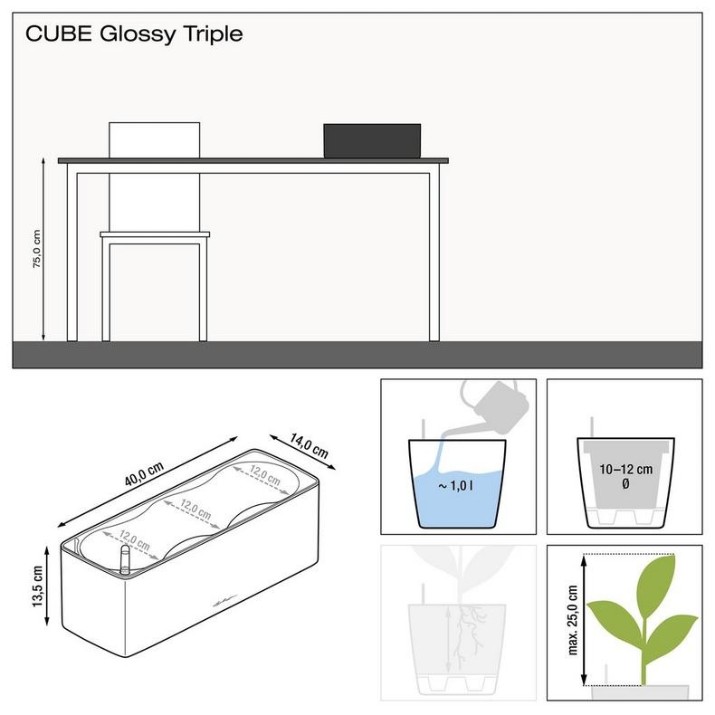 Цветочный горшок Lechuza Cube Glossy Triple White