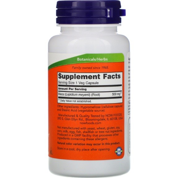 Пищевая добавка NOW Maca 500mg 100cap