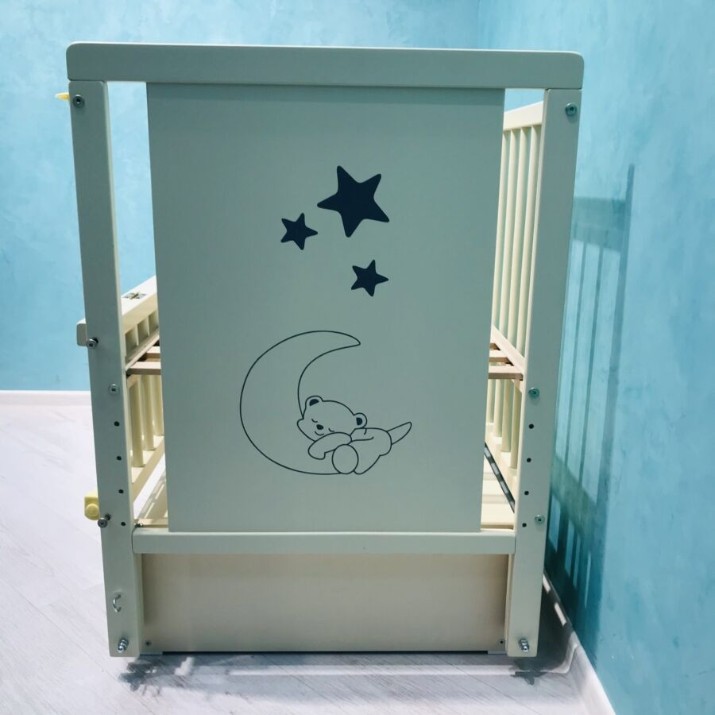 Кроватка Dubok Ведмедик Cлоновая кость на маятнике с ящиком