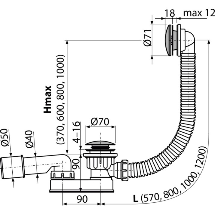 Sifon pentru cada Alcaplast A507CKM-80 70" 50 (104203)