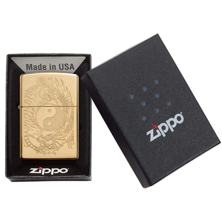 Brichetă Zippo 49024 High Polish Brass Tiger & Dragon Design