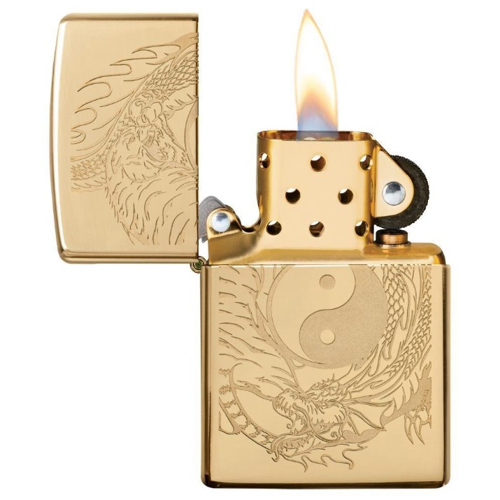 Brichetă Zippo 49024 High Polish Brass Tiger & Dragon Design