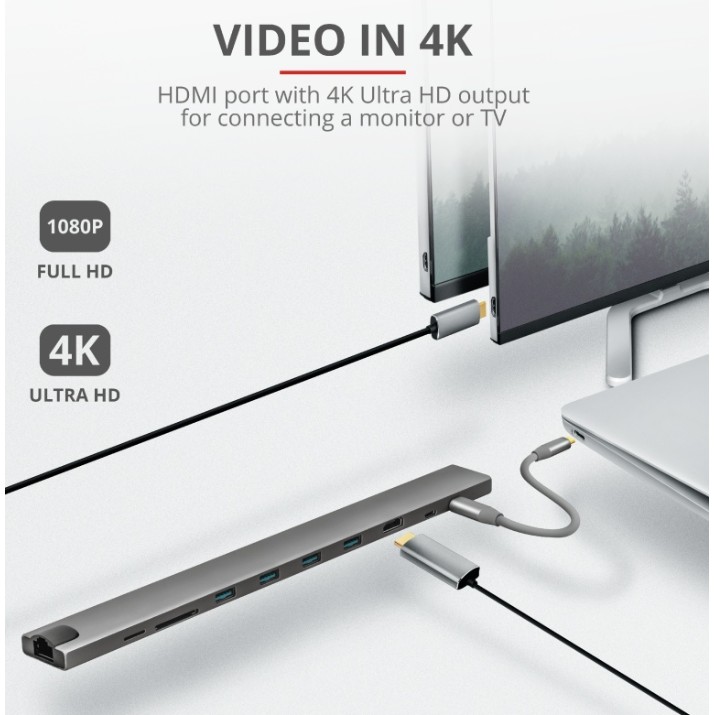 Разветвитель Trust Dalyx Aluminium 10-in-1 USB-C Multi-Port Docking Station (23417)