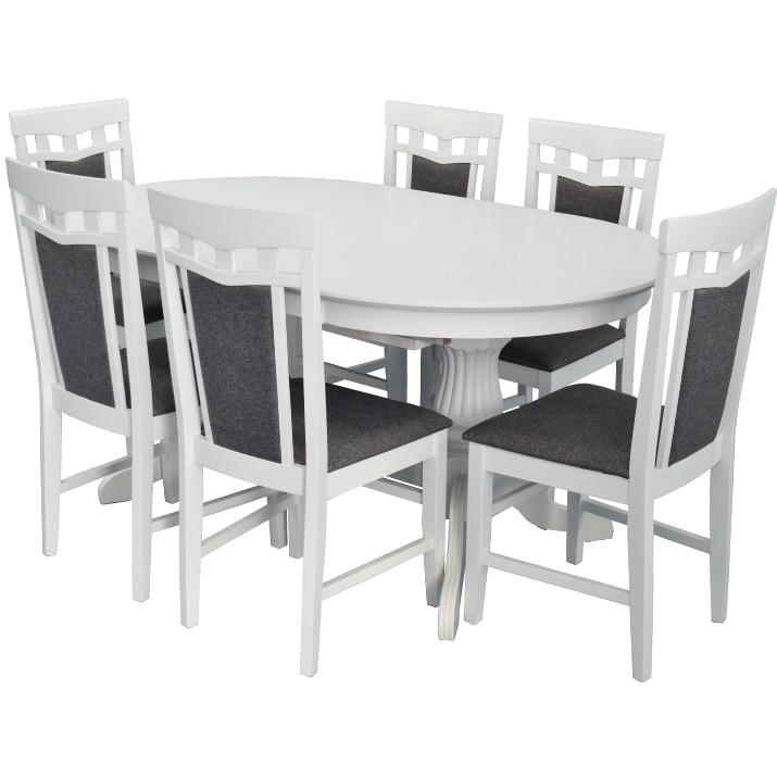 Комплект для столовой Evelin HV-33V White + 6 стульев Deppa R White/NV-10WP Grey
